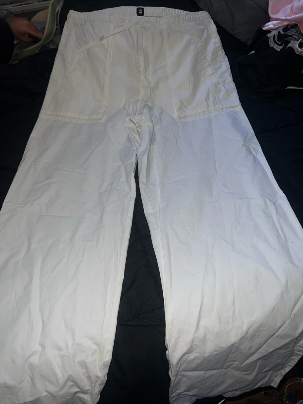 White Cargo Drawstring Pants